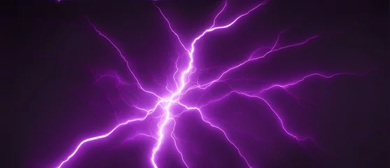 Foto op Plexiglas Abstract image of electrical current and voltage on a plain black background illuminated by purple light from Generative AI © Arceli