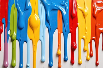 Colorful paint dripping on white background. Generative AI