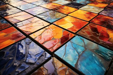 Assortment of colorful quartz floor tiles. Generative AI