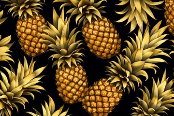 Pattern with golden pineapples in a seamless arrangement, depicting a summery tropical atmosphere. Generative AI