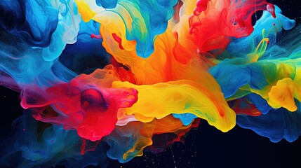 Colorful paint explosion illustration, artistic concept, black background. Generative AI