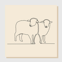 Continuous single one line drawing of goat, sheep, lamb. Muslim holiday sacrifice an animal to god eid al adha. Vector illustration