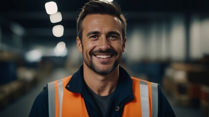 Portrait of a smiling man from a work vest . logistics and business export