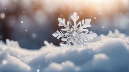 Snowflake On Natural Snowdrift Close Up - Christmas And Winter Background