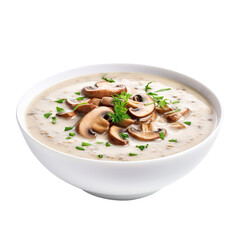 Delicious cream Bowl of mushroom soup isolated on transparent background Remove png, Clipping Path