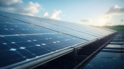 Solar panels glimmering under the sun,  showcasing the use of renewable energy