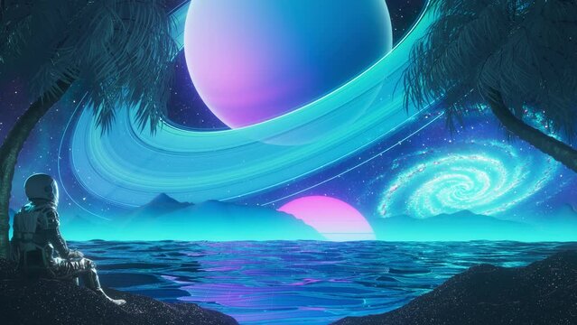 y2k stream overlay Retrowave synthwave space astronaut