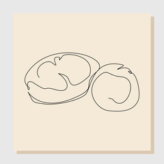 Continuous line drawing of whole health organic sweet potato for farm logo identity. One line art of fresh tuberous morning glory concept for horticultural icon. vector illustration