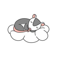 possum sleeping on a cloud. vector illustration in doodle style