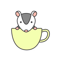 Cute possum in a cup of coffee. Isolated vector illustration.
