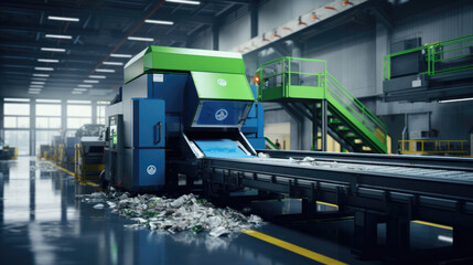 An automated waste sorting facility utilizing robotics and AI for efficient recycling processes