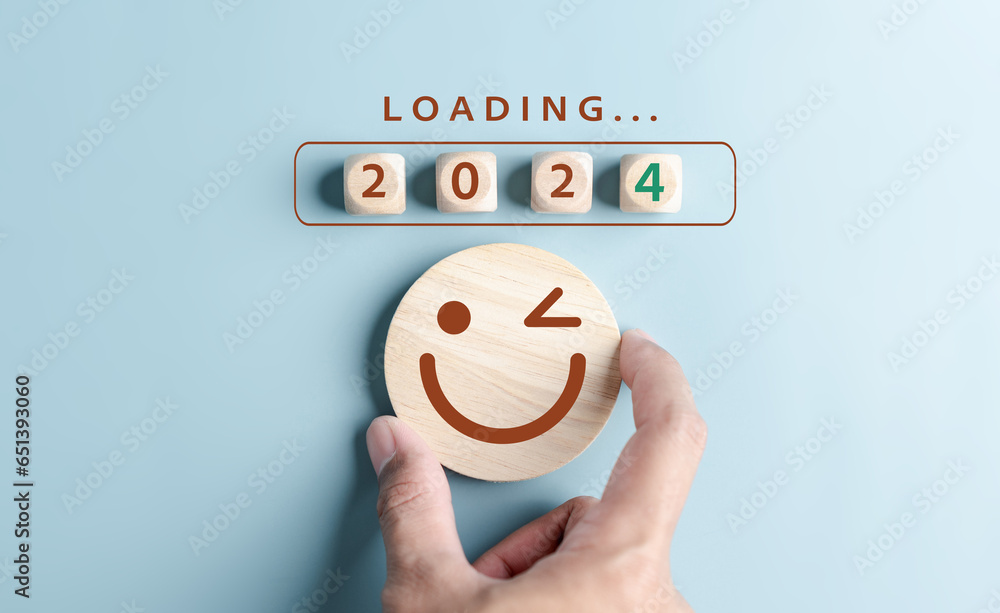 Leinwandbilder Happiness smile of Loading progress from 2023 to 2024 to countdown merry christmas and happy new year, Planning and challenge strategy in new year 2024 Concept.