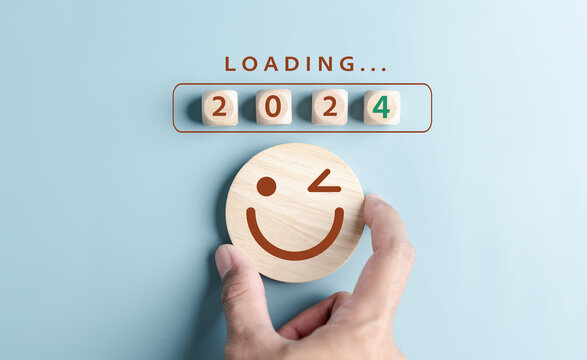 Happiness smile of Loading progress from 2023 to 2024 to countdown merry christmas and happy new year, Planning and challenge strategy in new year 2024 Concept.