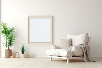 White frame in bright minimalistic home interior. Generative AI