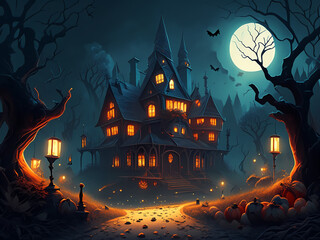 Halloween landscape illustration