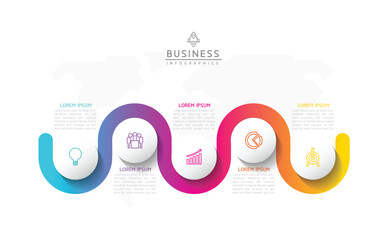 Vector infographic business presentation template with circular interconnection with 5 options.