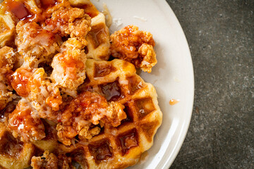 fried chicken with waffle and cheese