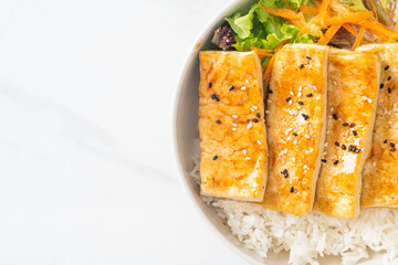 teriyaki tofu rice bowl - vegan food style