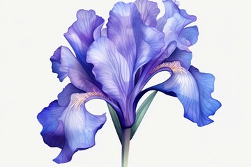 Isolated blue iris flower on transparent background. Generative AI