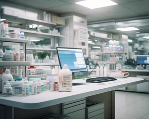  medical lab in hospital pharmacy with medicine pills and bottles generated by ai © Arturo