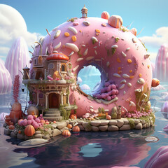 A whimsical underwater donut kingdom