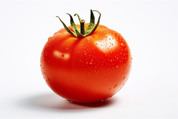 Tomato with drops of water on a white background. close-up