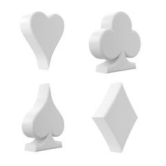 3D Rendered Card Suits - Hearts, Diamonds, Spades, and Clubs Isolated on Transparent Background

