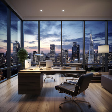Modern office building features luxury skyline view