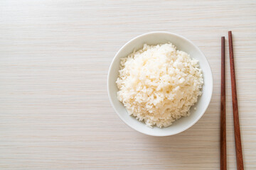 Fototapeta na wymiar cooked white rice bowl