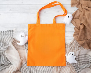 Orange Tote Mockup Shopping Bag Mockups tote Mock Up Gift Otoño Halloween Mock-up SVG Mock up...