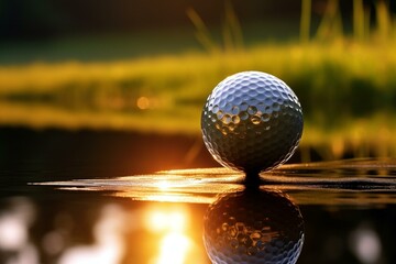 Gleaming golf ball on tee. Generative AI