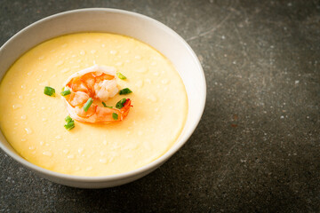 Steamed egg with shrimp and spring onions