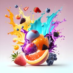 Obraz na płótnie Canvas mix friuts tropical fruit and berry juicy splash pastel color advertise design 4k 