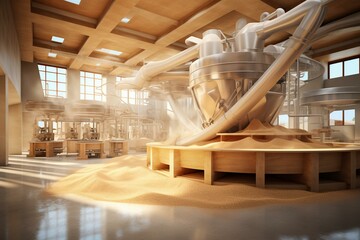 Contemporary flour mill for wheat processing. Generative AI - obrazy, fototapety, plakaty