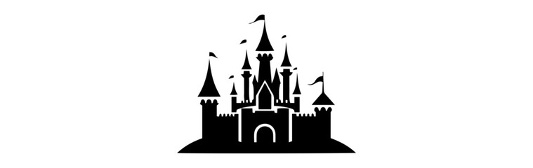Black and white illustration of a castle - obrazy, fototapety, plakaty