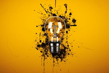 stained lightbulb on yellow backdrop, made with technology. Generative AI