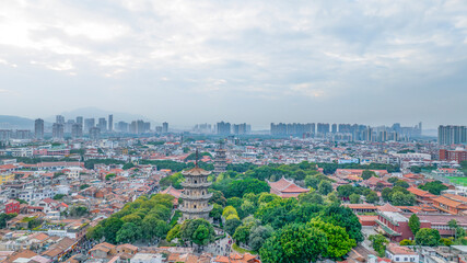 Aerial photography of Quanzhou West Street and Kaiyuan Temple in Licheng District, Quanzhou City, Fujian Province, China