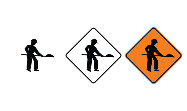icon Workers ahead warning sign design for yellow background and black and white background