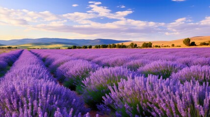 Fototapeta premium Endless fields of lavender sway in the gentle breeze, their purple blooms a sea of color.