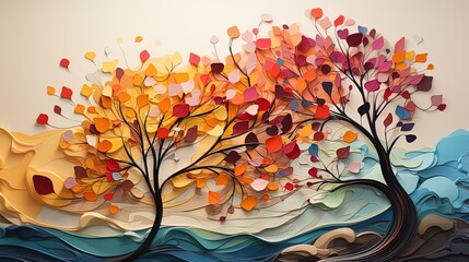 Photo of a vibrant and intricate paper tree sculpture 

