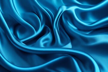 Silk Fabric Background, Blue Satin Cloth Waves, Abstract Flowing Waving Textile