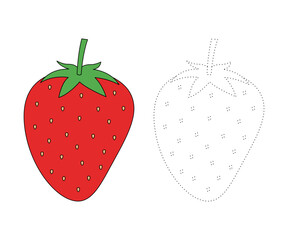 Strawberry. Trace and color for children, coloring page or book, strawberry vector illustration. Isolated white background.
