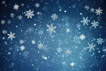 Falling snowflakes on dark blue background, Snowfall illustration. - obrazy, fototapety, plakaty