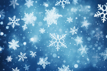 Falling snowflakes on dark blue background, Snowfall illustration.