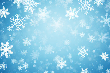 Falling snowflakes on bright blue background, Snowfall illustration.