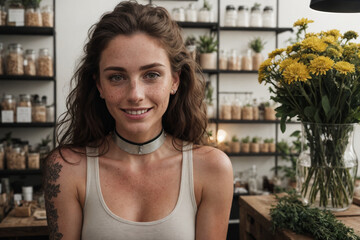 Portrait of a happy woman in her flower shop