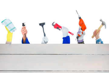 Digital png photo of workers hands holding tools on transparent background