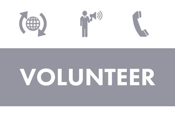 Digital png illustration of message box with volunteer text and icons on transparent background