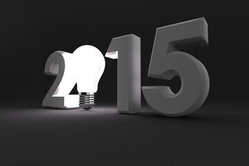 Digital png illustration of 2015 number with glowing light bulb on transparent background