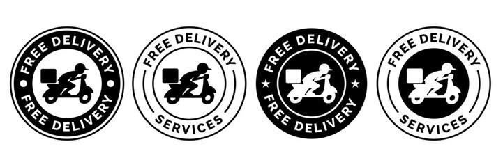 Free delivery shipping icon, home express deliver service vector label with fast car truck. Free shipping delivery badge for mail courier or parcel shipment cargo and food delivery service symbol. © IQ art_Design